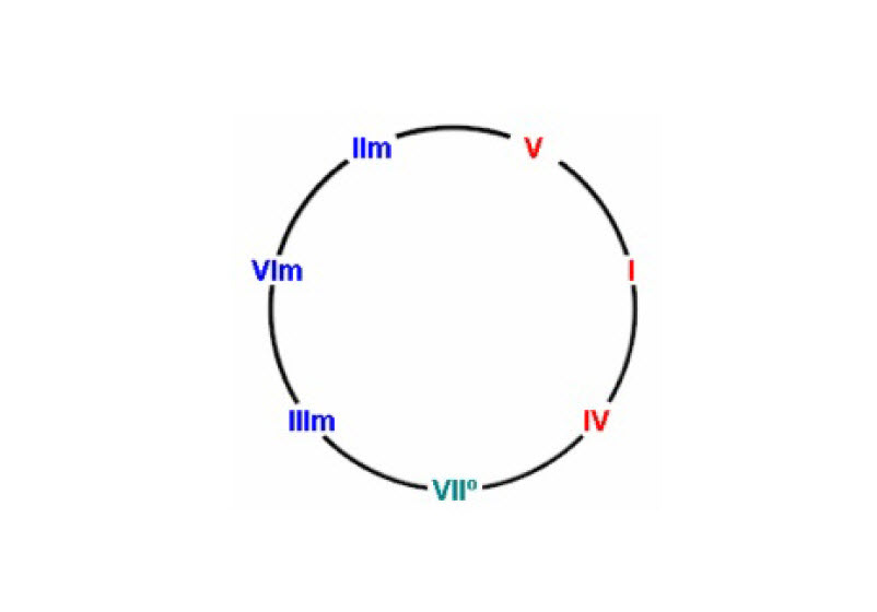 Basic structure of the harmonic scale of chords in the shape of a circle.