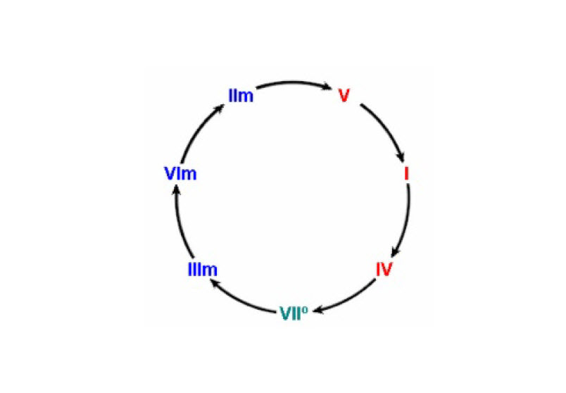 Circular harmonic scale showing only one direction home to the tonic chord.